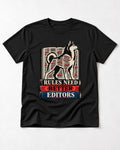 Husky Rules Need Better Editors Book Stack Graphic T-Shirt in Black, flat lay product photo