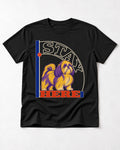 Shih Tzu Stay Here Semicircle Sign Graphic T-Shirt in Black, flat lay product photo