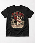 Corgi Short Ride Rodeo Country Club Badge T-Shirt in Black, flat lay product photo