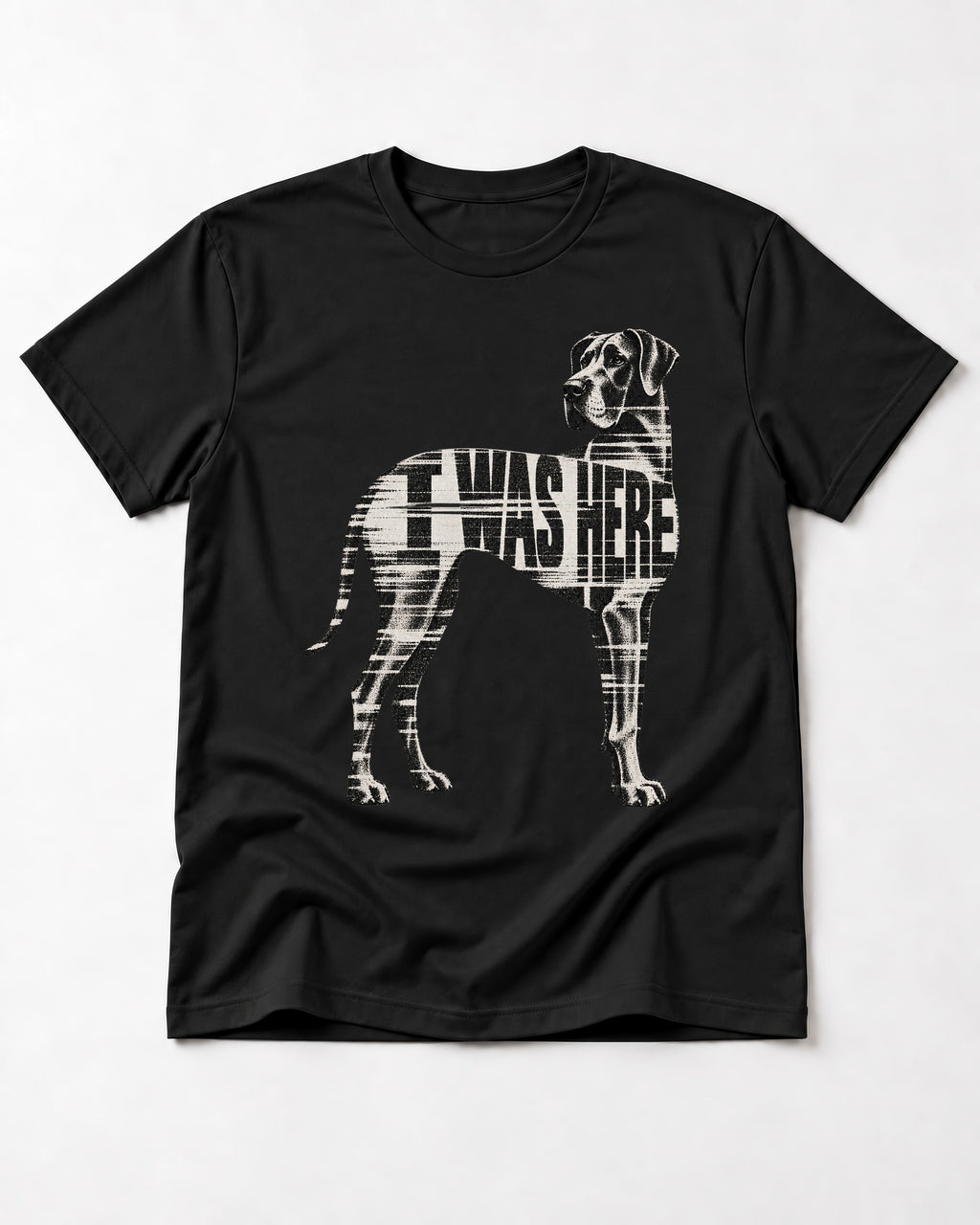 Great Dane I Was Here Plaid Silhouette Graphic T-Shirt in Black, flat lay product photo