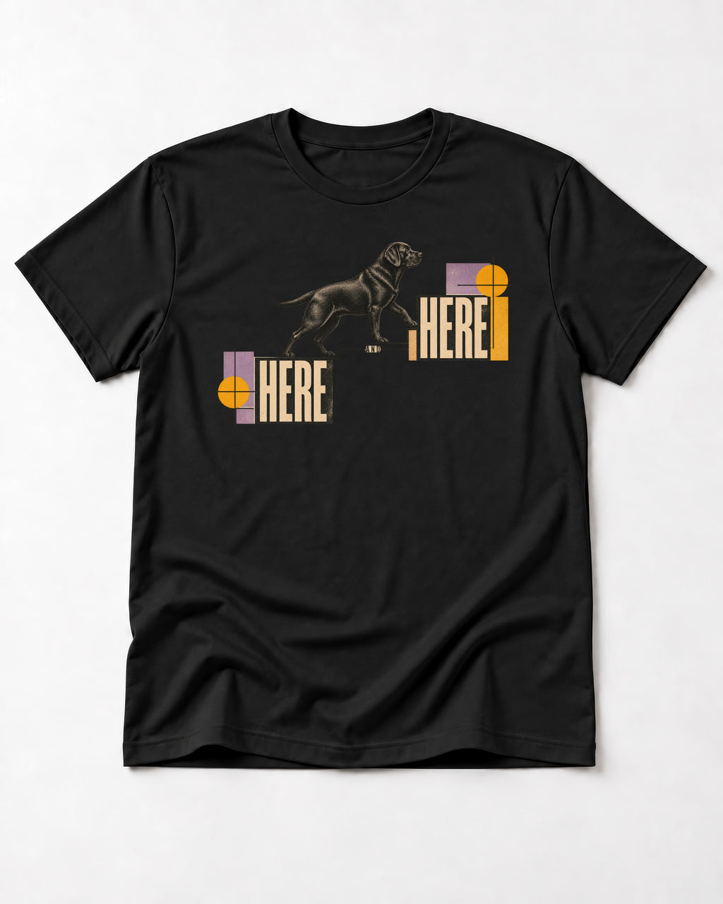 Here and Here Stepping Labrador Retriever Graphic T-Shirt in Black, flat lay product photo