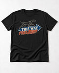 This Way Feels Right Arrow German Shorthaired Pointer Graphic T-Shirt in Black, flat lay product photo