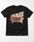 Corgi Take Two Steps Motion Trail Graphic T-Shirt in Black, flat lay product photo