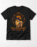 Pomeranian Salon Solaire 1977 Hairbrush Halo Graphic T-Shirt in Black, flat lay product photo