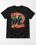 Shih Tzu Keep Your Center Retro Target Graphic T-Shirt in Black, flat lay product photo