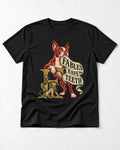 Boston Terrier Fables Have Teeth T-Shirt in Black, flat lay product photo
