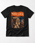 Labrador Retriever Monday Found Me Scream Parody Graphic T-Shirt in Black, flat lay product photo