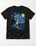 Chihuahua Night Shift Orbital Division Starry Night Graphic T-Shirt in Black, flat lay product photo