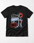 Remain Unmoved By Noise Brutalist Collage German Shepherd Dog Graphic T-Shirt in Black, flat lay product photo