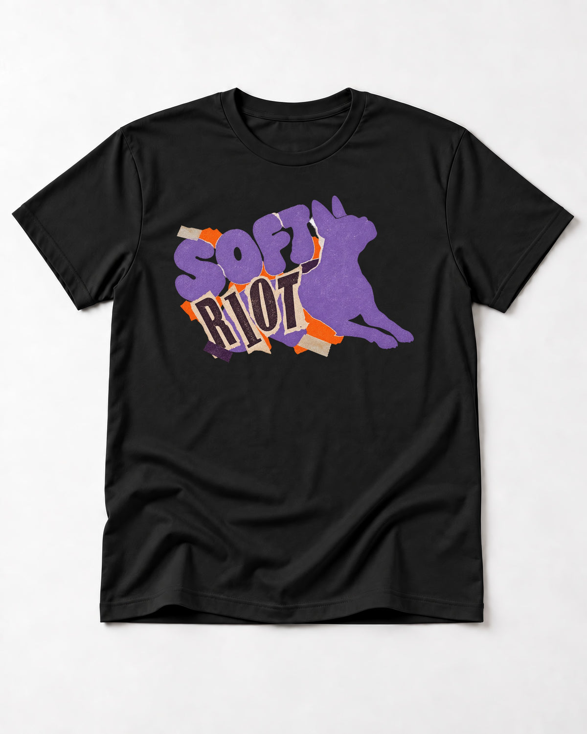 Soft Riot Boston Terrier Graphic T-Shirt in Black, flat lay product photo