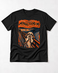 Shih Tzu Monday Found Me Scream Parody Graphic T-Shirt in Black, flat lay product photo