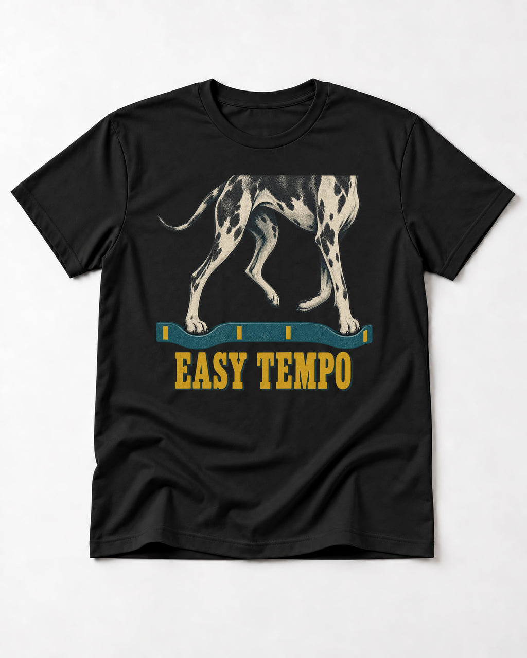 Great Dane Easy Tempo Elastic Band Legs Graphic T-Shirt in Black, flat lay product photo