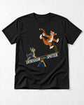 Yorkshire Terrier Enthusiasm Needs a Spotter Seesaw Graphic T-Shirt in Black, flat lay product photo