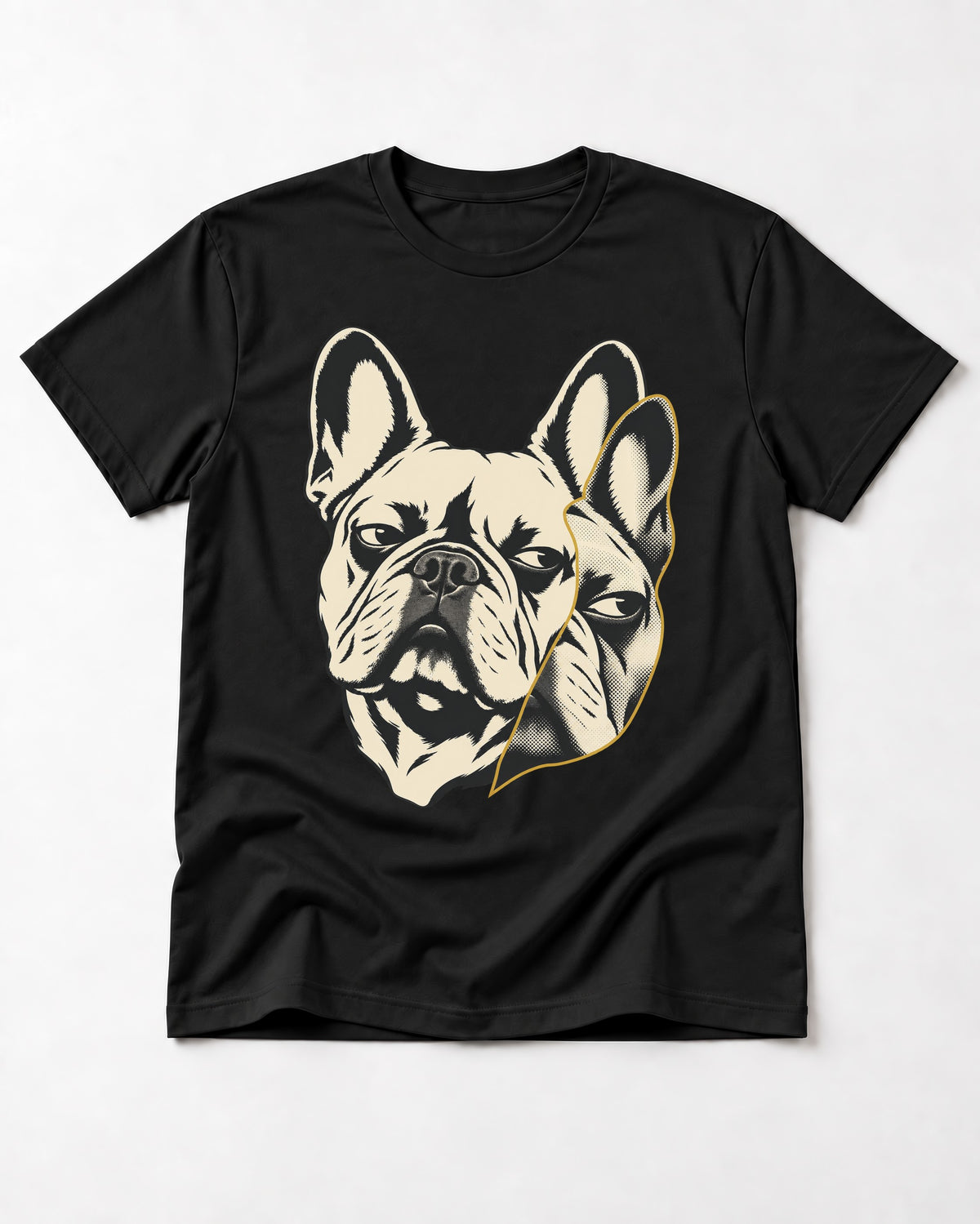 Frenchie Double Crop Side Eye Portrait Graphic T-Shirt in Black, flat lay product photo
