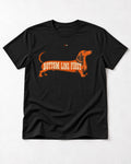 Dachshund Bottom Line First Body Lettering Graphic T-Shirt in Black, flat lay product photo