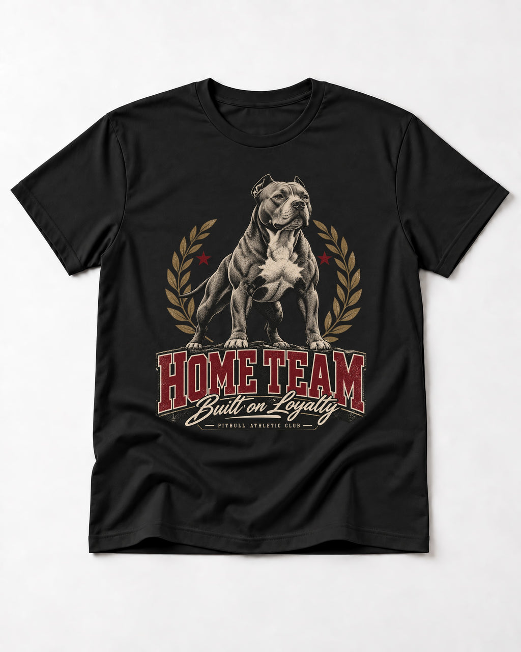 Pitbull Home Team Loyalty Crest Graphic T-Shirt in Black, flat lay product photo