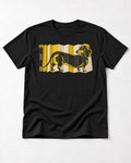 Dachshund Save Some Space Accordion Screen Graphic T-Shirt in Black, flat lay product photo