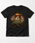 English Bulldog Good Friends Bad Hands Poker Graphic T-Shirt in Black, flat lay product photo