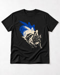 Frenchie Blue Brush Zoomie Graphic T-Shirt in Black, flat lay product photo