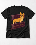 Corgi Settle in Between T-Shirt in Black, flat lay product photo