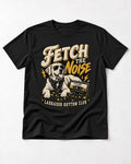 Labrador Retriever Fetch the Noise Rhythm Club DJ Graphic T-Shirt in Black, flat lay product photo