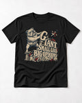 English Bulldog Giant Small Legs Big Opinions Monument Graphic T-Shirt in Black, flat lay product photo