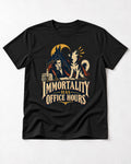 Husky Immortality Has Office Hours Vampire Office Graphic T-Shirt in Black, flat lay product photo