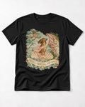 Dachshund Shell Arrival VIP Only Venus Parody Graphic T-Shirt in Black, flat lay product photo