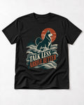 Husky Talk Less Arrive Better Harbor Wave Graphic T-Shirt in Black, flat lay product photo