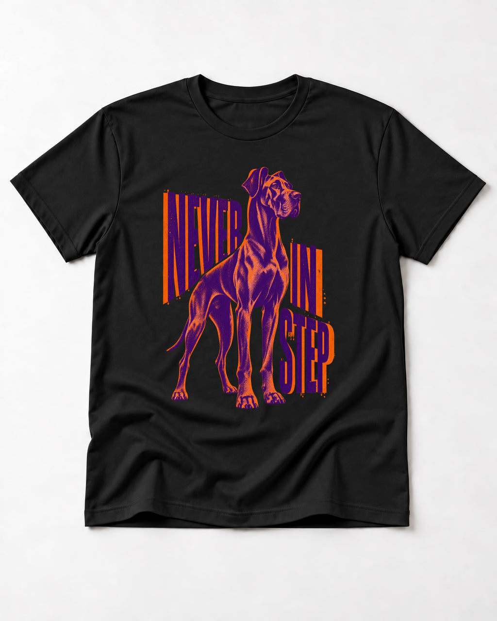 Great Dane Never in Step Standing Graphic T-Shirt in Black, flat lay product photo
