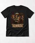 Trust The Hand Under The Table Beagle Poker Night T-Shirt in Black, flat lay product photo