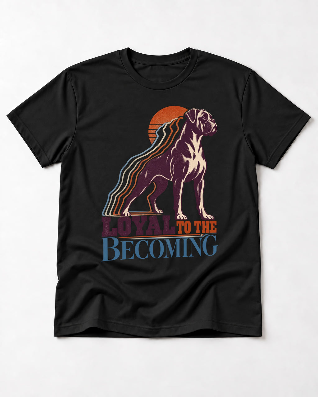Boxer Loyal to the Becoming T-Shirt in Black, flat lay product photo