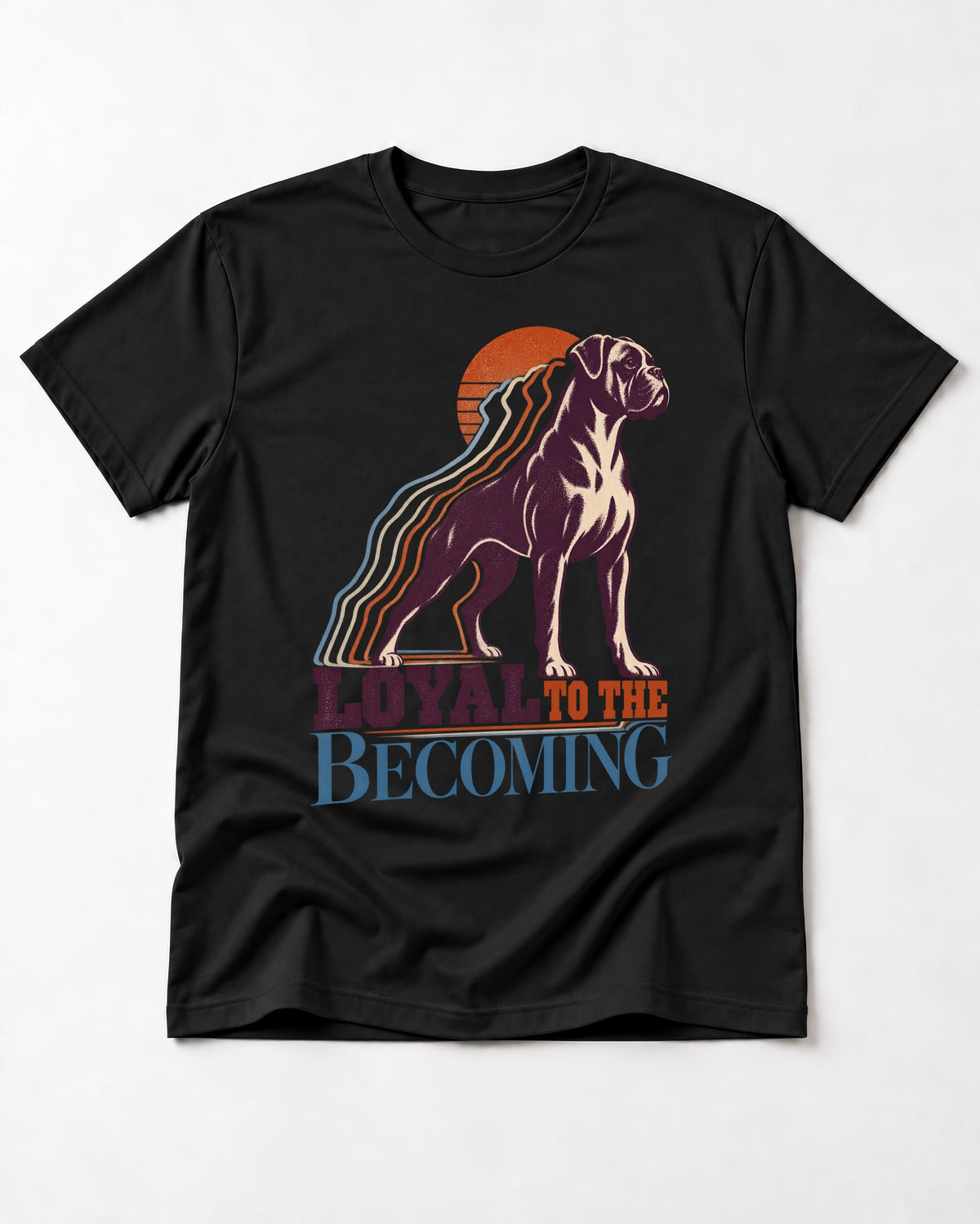 Boxer Loyal to the Becoming T-Shirt in Black, flat lay product photo