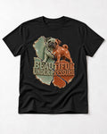 Pug Beautiful Under Pressure Cracked Ceramic Graphic T-Shirt in Black, flat lay product photo