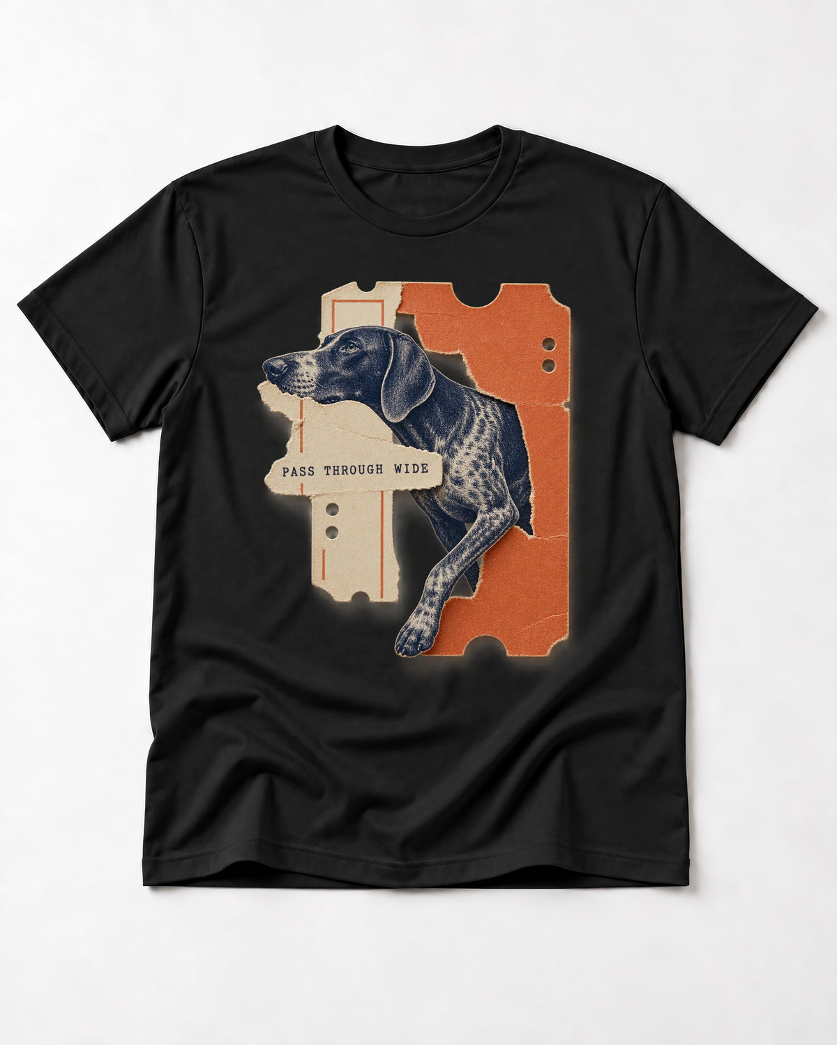 German Shorthaired Pointer Pass Through Wide Ticket Graphic T-Shirt in Black, flat lay product photo