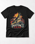 Let Instinct Lead Sunrise German Shepherd Dog Graphic T-Shirt in Black, flat lay product photo