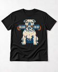 English Bulldog Release on Cue Rope Sign Graphic T-Shirt in Black, flat lay product photo
