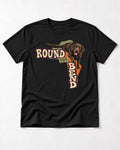 Labrador Retriever Round the Bend Collage Graphic T-Shirt in Black, flat lay product photo