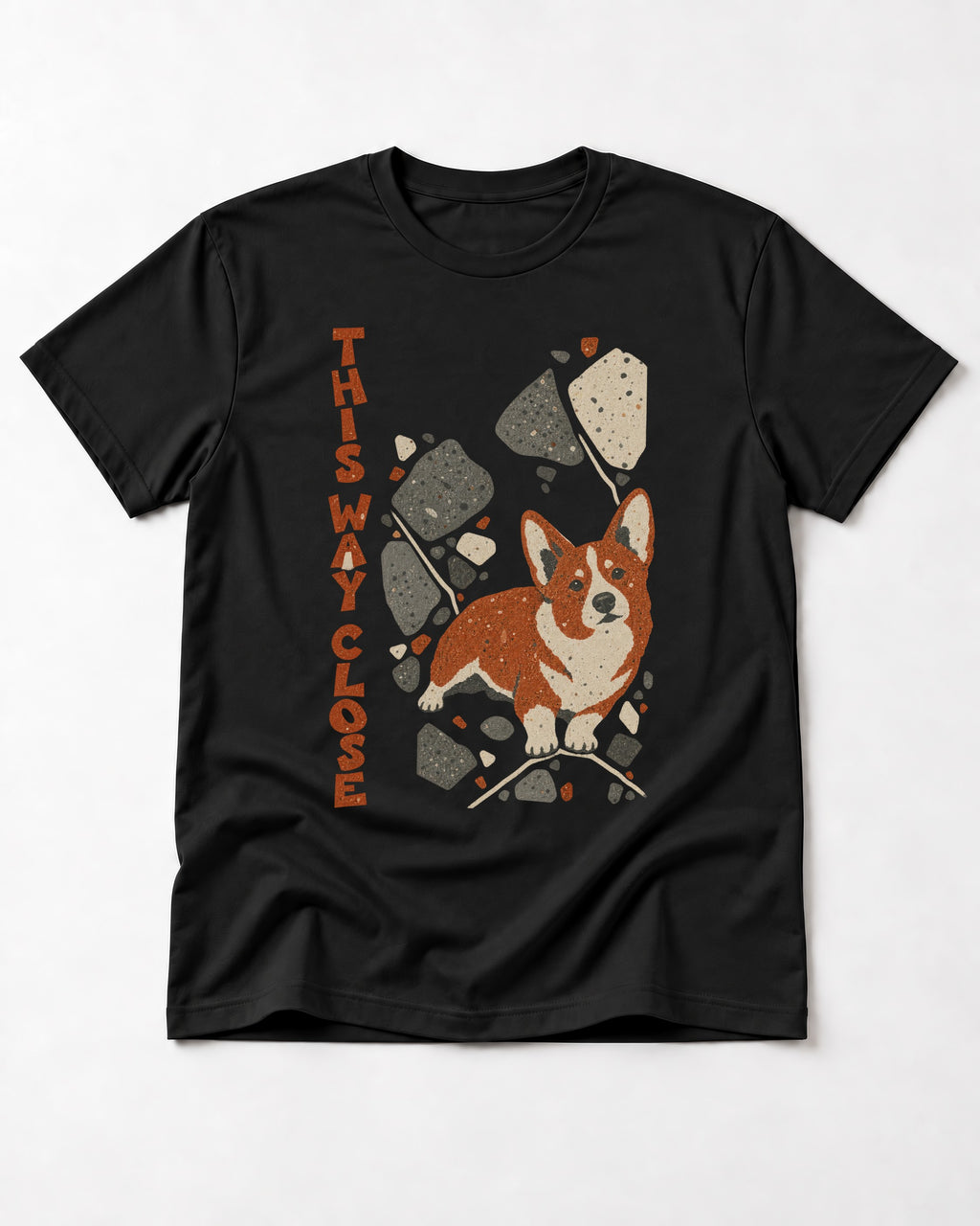 Corgi This Way Close Rubble Graphic T-Shirt in Black, flat lay product photo