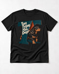 Dachshund Set Type Has Depth Folded Letter Graphic T-Shirt in Black, flat lay product photo