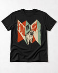 Pug Fold in Joy Geometric Poster Graphic T-Shirt in Black, flat lay product photo