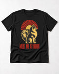 Pomeranian Meet Me at Noon Sunburst Graphic T-Shirt in Black, flat lay product photo