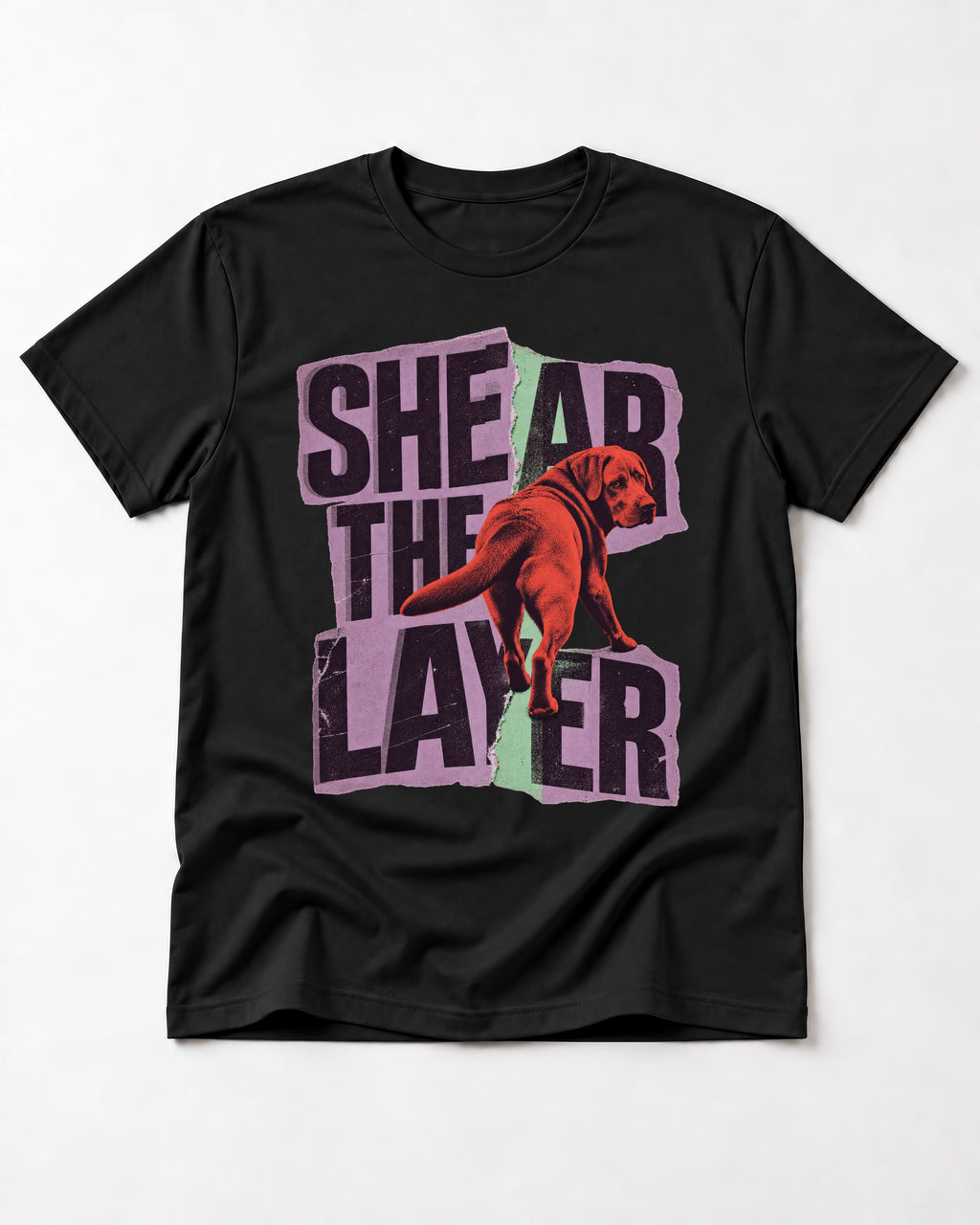 Labrador Retriever Shear the Layer Torn Paper Graphic T-Shirt in Black, flat lay product photo