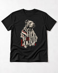 Pitbull Still Worth Loving Torn Poster Portrait Graphic T-Shirt in Black, flat lay product photo