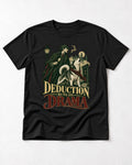 Husky Deduction Runs on Drama Detective Graphic T-Shirt in Black, flat lay product photo