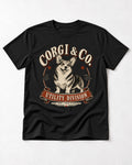 Corgi's High Standards T-Shirt in Black, flat lay product photo