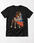 Leave the Door Curious Boxer Doorway Arrow Graphic T-Shirt in Black, flat lay product photo
