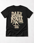 Frenchie Daily Route Tour Graphic T-Shirt in Black, flat lay product photo