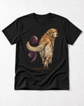 Golden Retriever Not Quite Finished Semicolon Graphic T-Shirt in Black, flat lay product photo