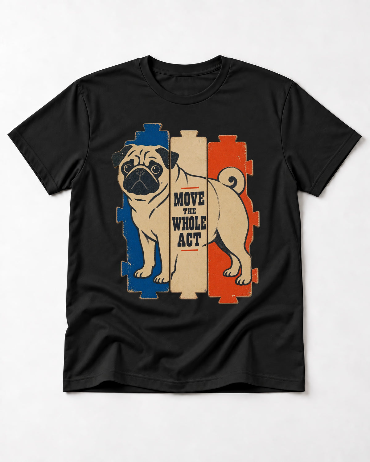 Pug Move the Whole Act Color Block Graphic T-Shirt in Black, flat lay product photo